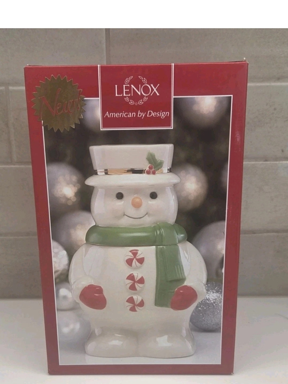 Lenox Snowman Treat Jar 7 Inch Porcelain Top Hat Christmas Holiday New Box